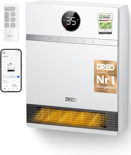Dreo Smart Wall Convector, 30° Fan Outlet, 2000 W, Adjustable Thermostat, Remote Control, Weekly Timer, Easy to Assemble Heater for Indoor Use, Compatible with Alexa