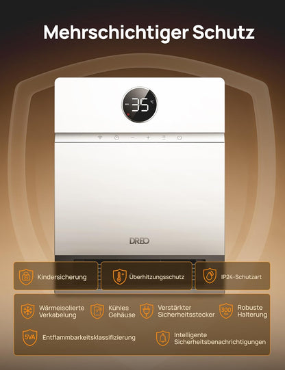 Dreo Smart Wall Convector, 30° Fan Outlet, 2000 W, Adjustable Thermostat, Remote Control, Weekly Timer, Easy to Assemble Heater for Indoor Use, Compatible with Alexa