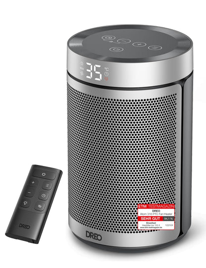 DREO Keramik Heater 416, 1500W Elektroheizer fürs Schlafzimmer, freistehend,Überhitzungs- und Kippschutz,einstellbarer Thermostat, Kindersicherung,energiesparend, leise,12-Stunden-Timer,mehrere Modi