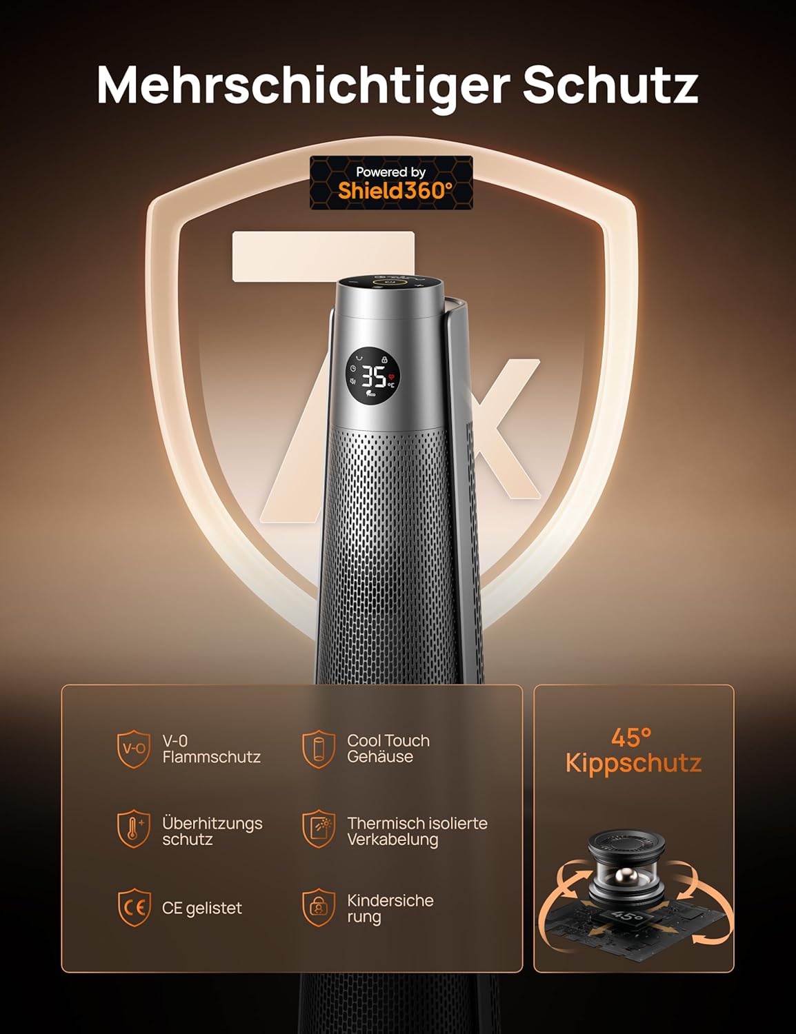 Dreo Heizlüfter Energiesparend, 2000W Elektrische Heizung mit Fernbedienung, 25 dB Leise,120° Oszillation, Thermostat, 5 Heizstufen & 3 Lüfterstufen, 7-facher Schutz, 12H Timer, PTC Keramik Heizlüfter