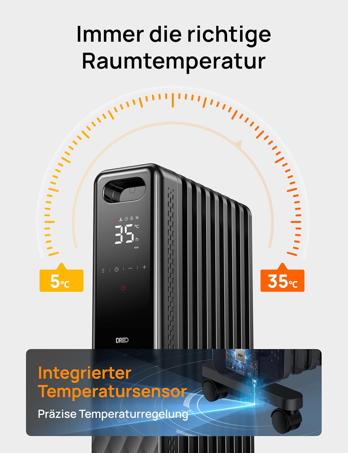 Dreo Ölradiator Energiesparend 2000W, Mobile Elektroheizung 9 Rippen mit Fernbedienung, 3 Heizstufen, 4 Modus, 24h Timer, Überhitzungs-Kippschutz, Radiatoren Elektrisch Heizung mit Thermostat, OH310