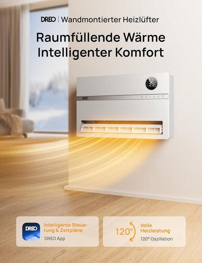 Dreo Smart Electric Heater, 2000 W Electric Heater, Wall Convector with Remote Control & App, 120° Oscillation, 5 Modes, 3 Speeds, 24H Timer, PTC Ceramic Fan Heater, Energy Saving with Thermostat