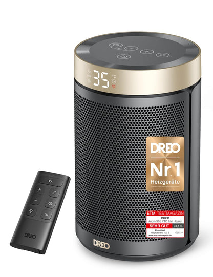 DREO Keramik Heater 416, 1500W Elektroheizer fürs Schlafzimmer, freistehend,Überhitzungs- und Kippschutz,einstellbarer Thermostat, Kindersicherung,energiesparend, leise,12-Stunden-Timer,mehrere Modi