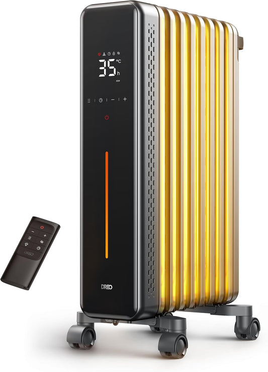 Dreo Ölradiator Energiesparend, 2000W Elektroheizung mit 9 Rippen, 3 Heizstufen, 4 Modi, 24h Timer, Überhitzungs-Kippschutz, Leiser Radiator Heizung Elektrisch mit Thermostat, OH521