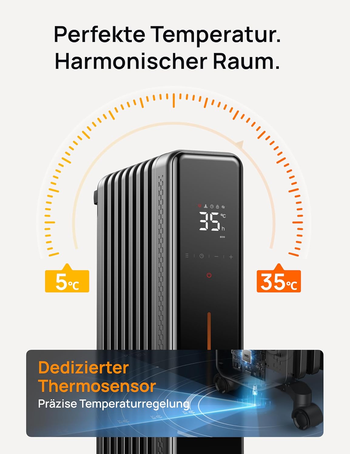 Dreo Ölradiator Energiesparend, 2000W Elektroheizung mit 9 Rippen, 3 Heizstufen, 4 Modi, 24h Timer, Überhitzungs-Kippschutz, Leiser Radiator Heizung Elektrisch mit Thermostat, OH521
