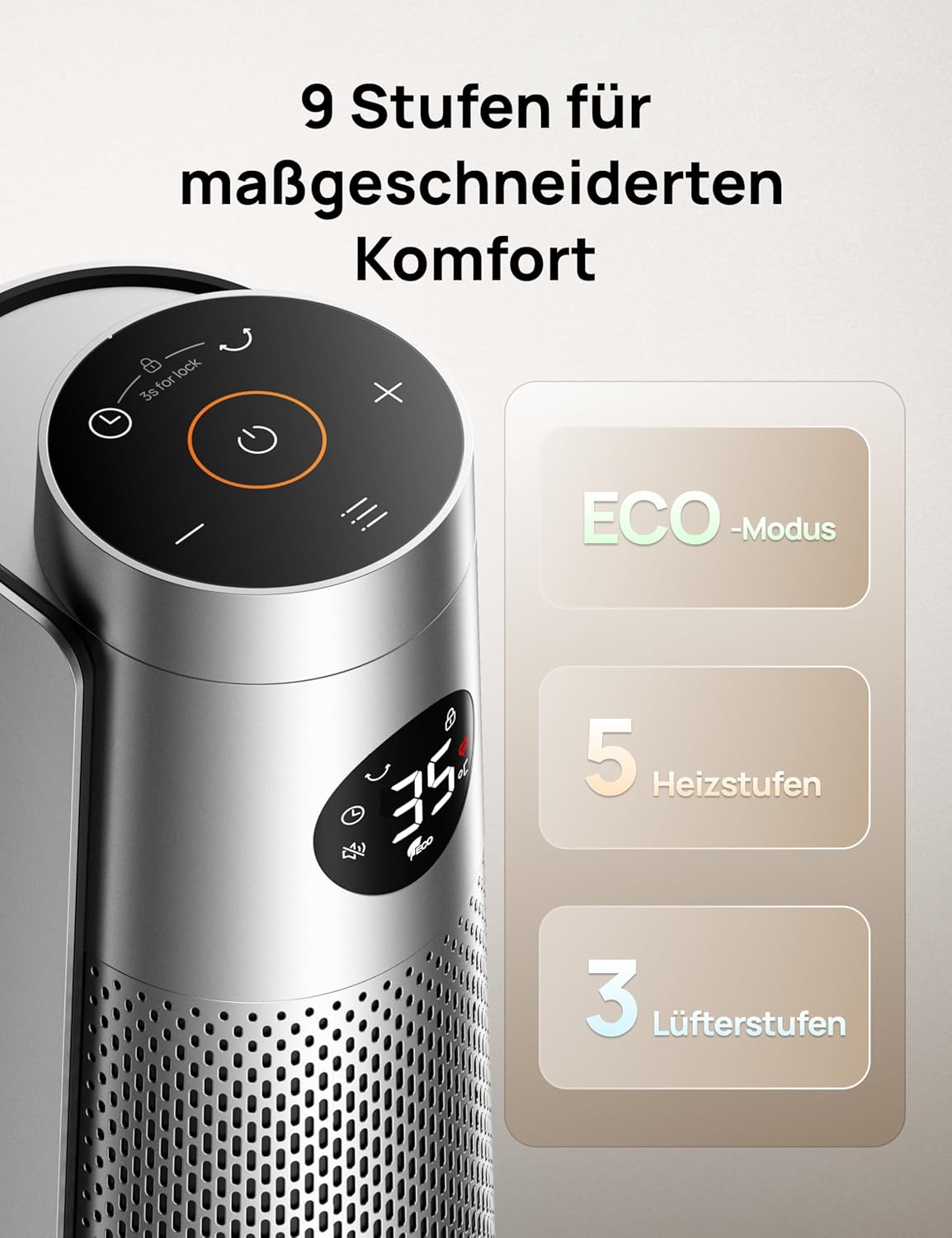 Dreo Heizlüfter Energiesparend, 2000W Elektrische Heizung mit Fernbedienung, 25 dB Leise,120° Oszillation, Thermostat, 5 Heizstufen & 3 Lüfterstufen, 7-facher Schutz, 12H Timer, PTC Keramik Heizlüfter