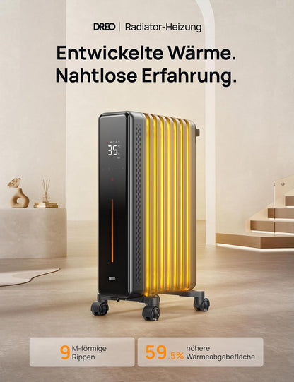 Dreo Ölradiator Energiesparend, 2000W Elektroheizung mit 9 Rippen, 3 Heizstufen, 4 Modi, 24h Timer, Überhitzungs-Kippschutz, Leiser Radiator Heizung Elektrisch mit Thermostat, OH521