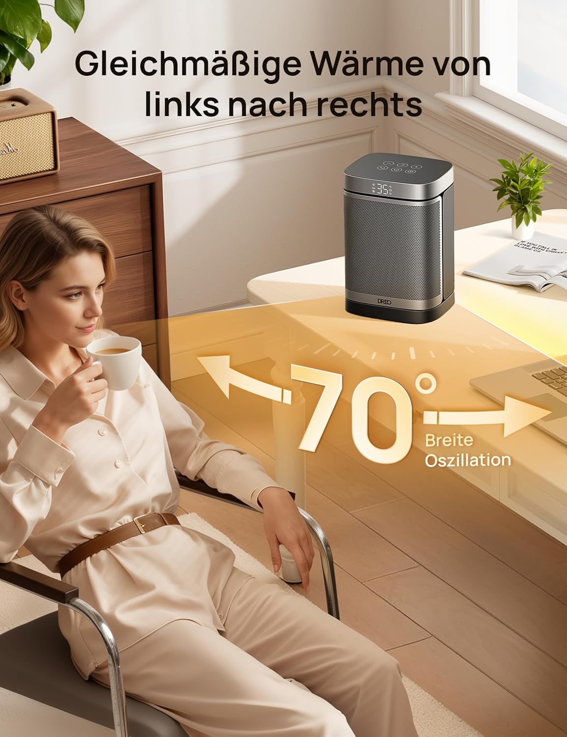 Dreo Smarter Heizlüfter Energiesparend Leise, 1500W PTC Kerarmik Heizung mit Thermostat, 3 Modi, 70° Oszillation, WLAN Alexa & Google Assistant Elektroheizung, Überhitzungs-Kippschutz, Heater314S