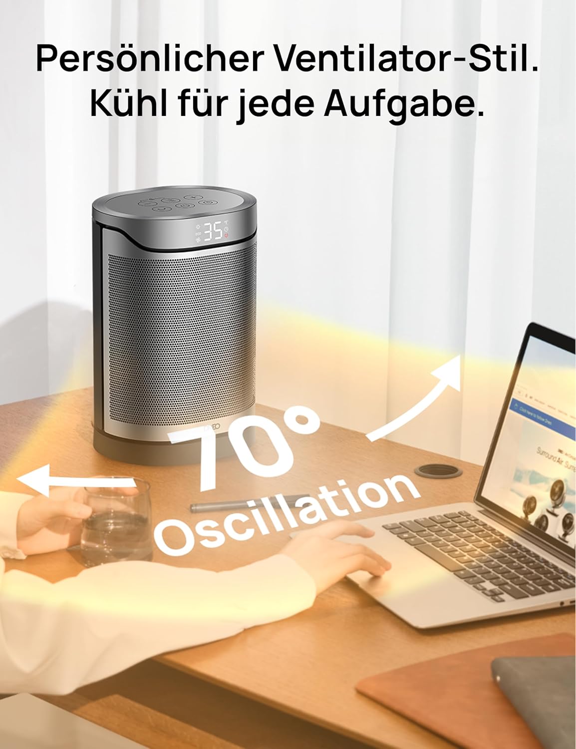 DREO Keramikheizung 318,1500 W, elektrische Heizungen für Schlafzimmer,freistehend,Überhitzungs-und Kippschutz,einstellbarer Thermostat, Kindersicherung, Energieeinsparung 40%,leise,12-Stunden-Timer