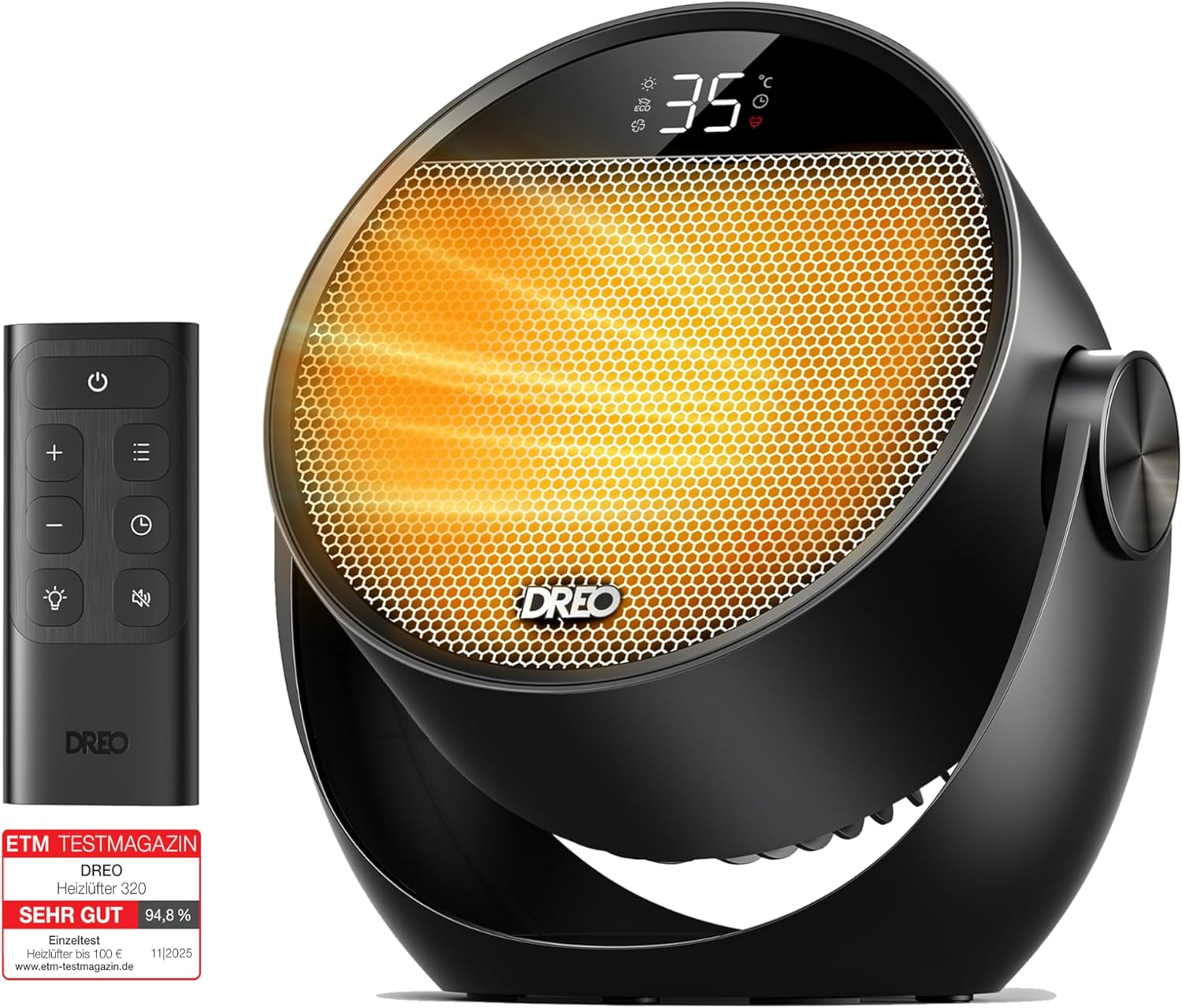 Dreo Heizlüfter Energiesparend Klein, Leiser 1500W Tragbar Heizlüfter mit Fernbedienung, Thermostat, 60° Neigbar, 8 Sicherheitsfunktionen, PTC-Keramik,12-Std-Timer, 3 Modus 3 Geschwindigkeit, Schwarz