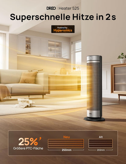 Dreo 23 Zoll Heizlüfter, 2000W Leiser Elektrischer Heizstrahler fürs Schlafzimmer mit Fernbedienung, 12h Timer, 70° Oszillation, 5 Modi, PTC Keramik mit Thermostat, Heizung für Große Räume, Büro