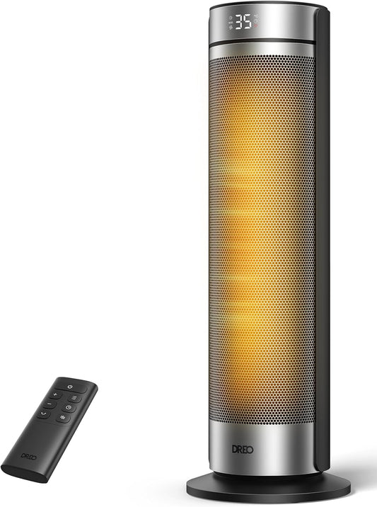 Dreo 23 Zoll Heizlüfter, 2000W Leiser Elektrischer Heizstrahler fürs Schlafzimmer mit Fernbedienung, 12h Timer, 70° Oszillation, 5 Modi, PTC Keramik mit Thermostat, Heizung für Große Räume, Büro
