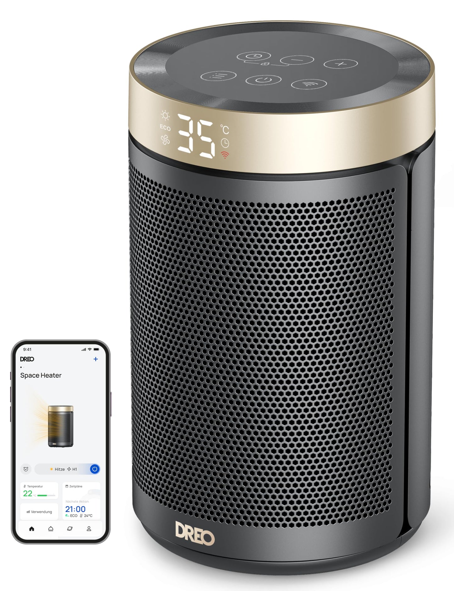 DREO Keramik Heater 416, 1500W Elektroheizer fürs Schlafzimmer, freistehend,Überhitzungs- und Kippschutz,einstellbarer Thermostat, Kindersicherung,energiesparend, leise,12-Stunden-Timer,mehrere Modi