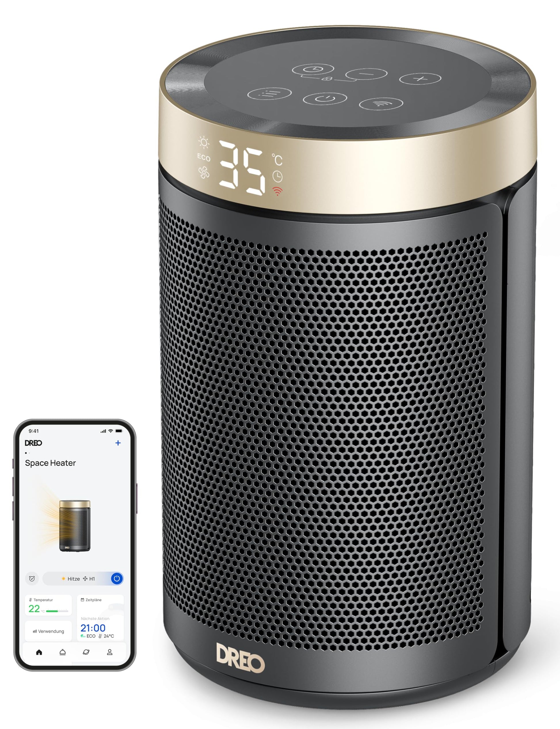 DREO Keramik Heater 416, 1500W Elektroheizer fürs Schlafzimmer, freistehend,Überhitzungs- und Kippschutz,einstellbarer Thermostat, Kindersicherung,energiesparend, leise,12-Stunden-Timer,mehrere Modi