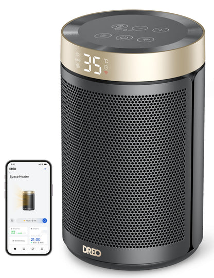 DREO Keramik Heater 416, 1500W Elektroheizer fürs Schlafzimmer, freistehend,Überhitzungs- und Kippschutz,einstellbarer Thermostat, Kindersicherung,energiesparend, leise,12-Stunden-Timer,mehrere Modi