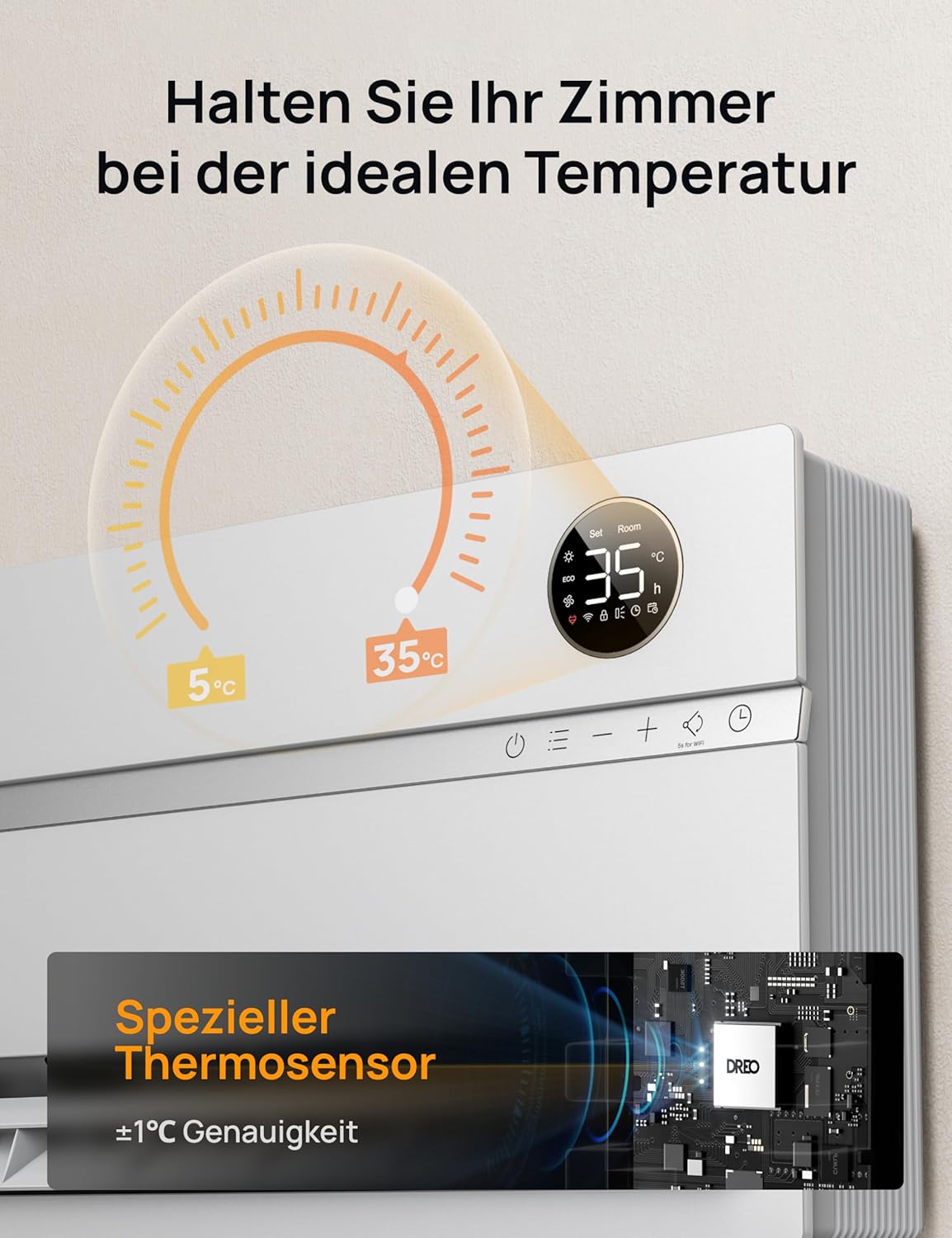 Dreo Smart Electric Heater, 2000 W Electric Heater, Wall Convector with Remote Control & App, 120° Oscillation, 5 Modes, 3 Speeds, 24H Timer, PTC Ceramic Fan Heater, Energy Saving with Thermostat