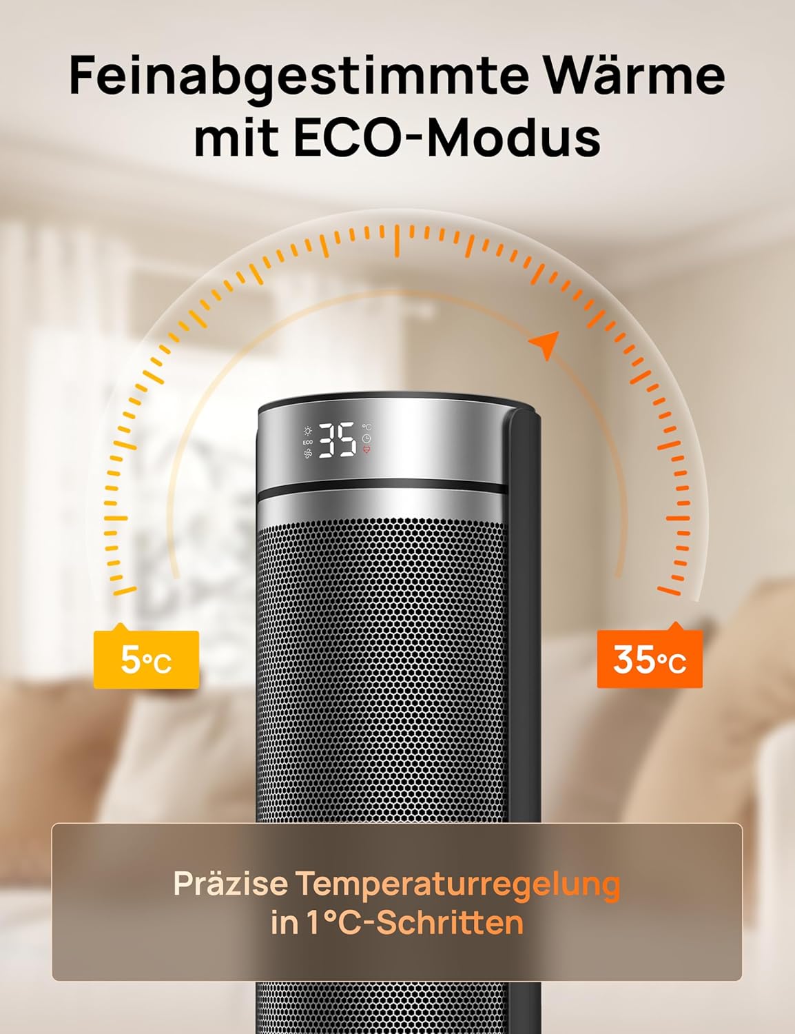 Dreo 23 Zoll Heizlüfter, 2000W Leiser Elektrischer Heizstrahler fürs Schlafzimmer mit Fernbedienung, 12h Timer, 70° Oszillation, 5 Modi, PTC Keramik mit Thermostat, Heizung für Große Räume, Büro