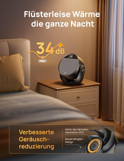 Dreo Heizlüfter Energiesparend Klein, Leiser 1500W Tragbar Heizlüfter mit Fernbedienung, Thermostat, 60° Neigbar, 8 Sicherheitsfunktionen, PTC-Keramik,12-Std-Timer, 3 Modus 3 Geschwindigkeit, Schwarz