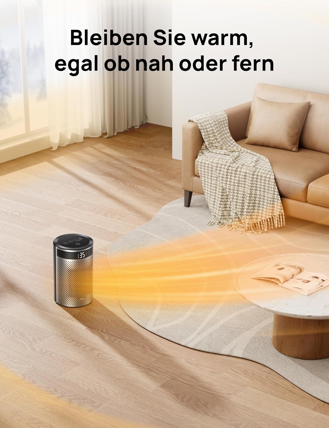 DREO Keramik Heater 416, 1500W Elektroheizer fürs Schlafzimmer, freistehend,Überhitzungs- und Kippschutz,einstellbarer Thermostat, Kindersicherung,energiesparend, leise,12-Stunden-Timer,mehrere Modi