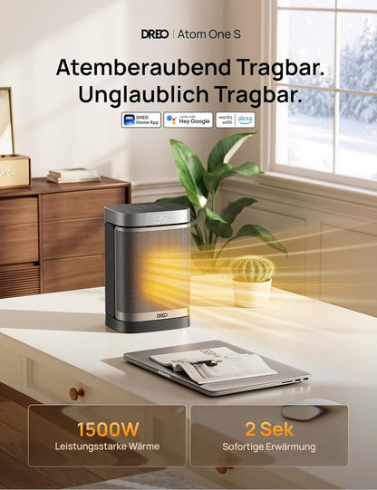 Dreo Smarter Heizlüfter Energiesparend Leise, 1500W PTC Kerarmik Heizung mit Thermostat, 3 Modi, 70° Oszillation, WLAN Alexa & Google Assistant Elektroheizung, Überhitzungs-Kippschutz, Heater314S