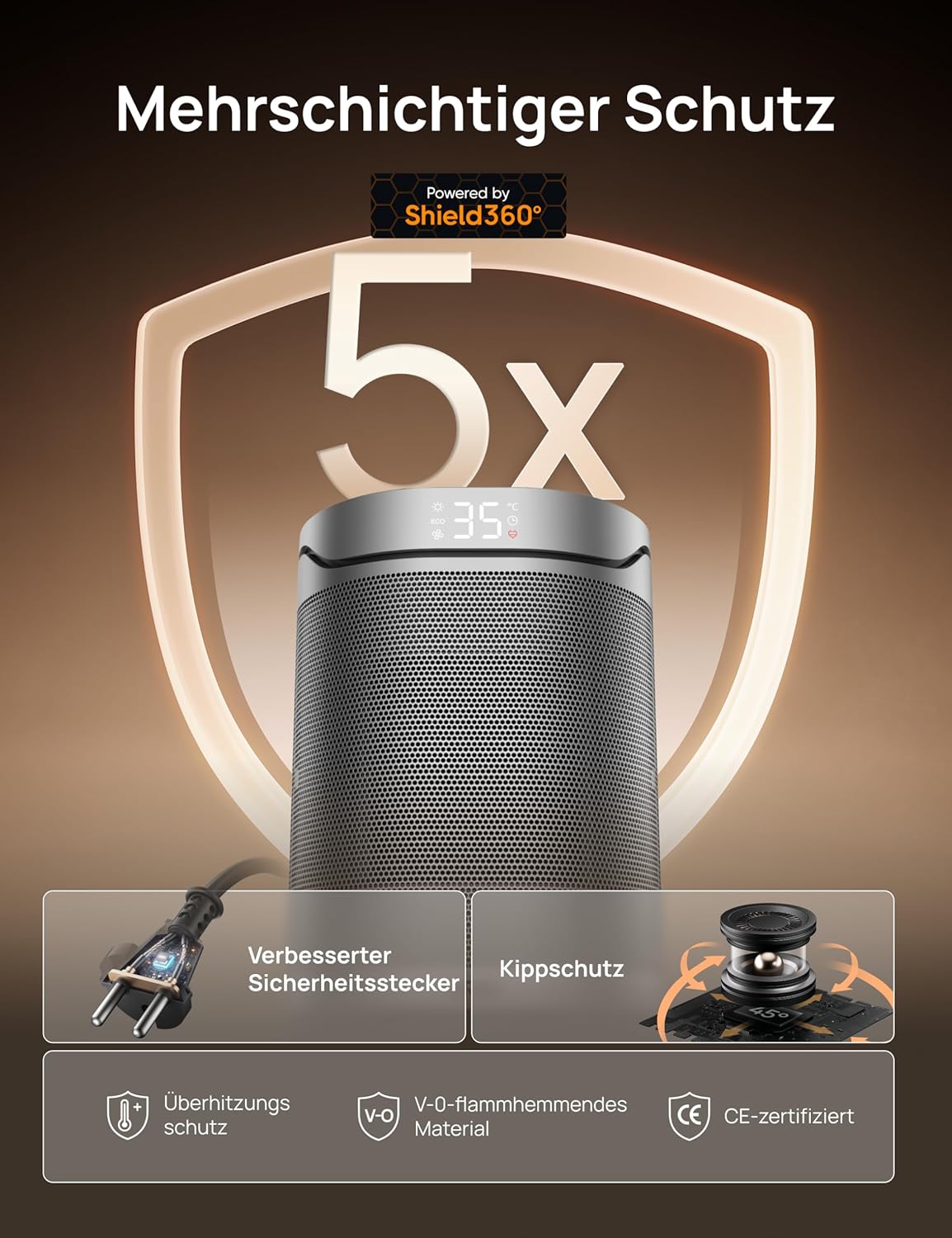 DREO Keramikheizung 318,1500 W, elektrische Heizungen für Schlafzimmer,freistehend,Überhitzungs-und Kippschutz,einstellbarer Thermostat, Kindersicherung, Energieeinsparung 40%,leise,12-Stunden-Timer