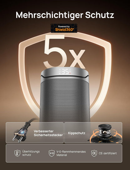 DREO Keramikheizung 318,1500 W, elektrische Heizungen für Schlafzimmer,freistehend,Überhitzungs-und Kippschutz,einstellbarer Thermostat, Kindersicherung, Energieeinsparung 40%,leise,12-Stunden-Timer