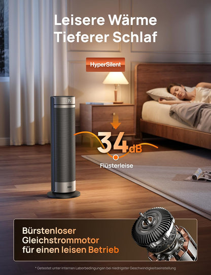 Dreo 23 Zoll Heizlüfter, 2000W Leiser Elektrischer Heizstrahler fürs Schlafzimmer mit Fernbedienung, 12h Timer, 70° Oszillation, 5 Modi, PTC Keramik mit Thermostat, Heizung für Große Räume, Büro
