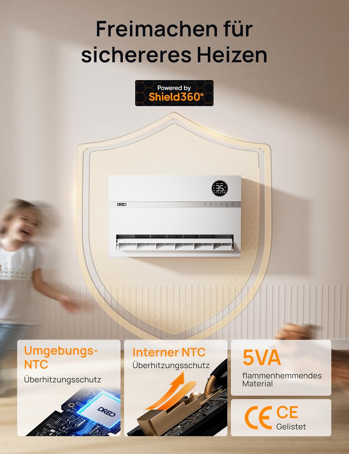 Dreo Smart Electric Heater, 2000 W Electric Heater, Wall Convector with Remote Control & App, 120° Oscillation, 5 Modes, 3 Speeds, 24H Timer, PTC Ceramic Fan Heater, Energy Saving with Thermostat