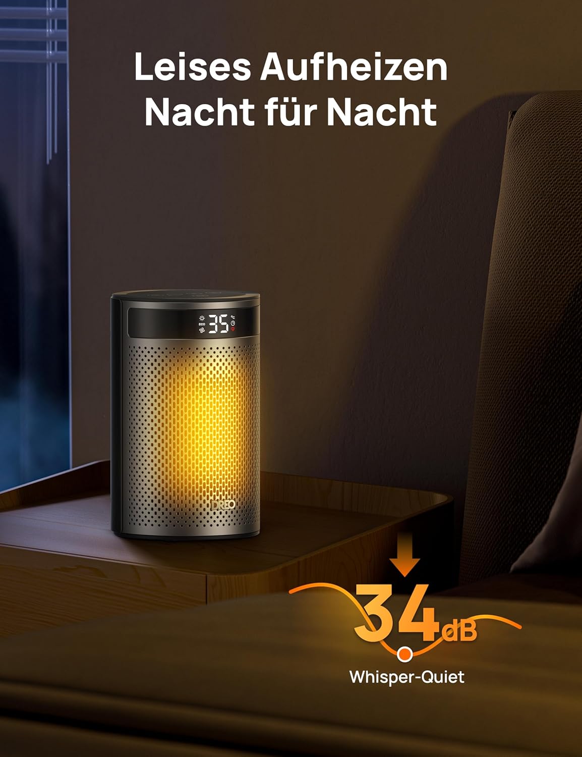 DREO Keramik Heater 416, 1500W Elektroheizer fürs Schlafzimmer, freistehend,Überhitzungs- und Kippschutz,einstellbarer Thermostat, Kindersicherung,energiesparend, leise,12-Stunden-Timer,mehrere Modi