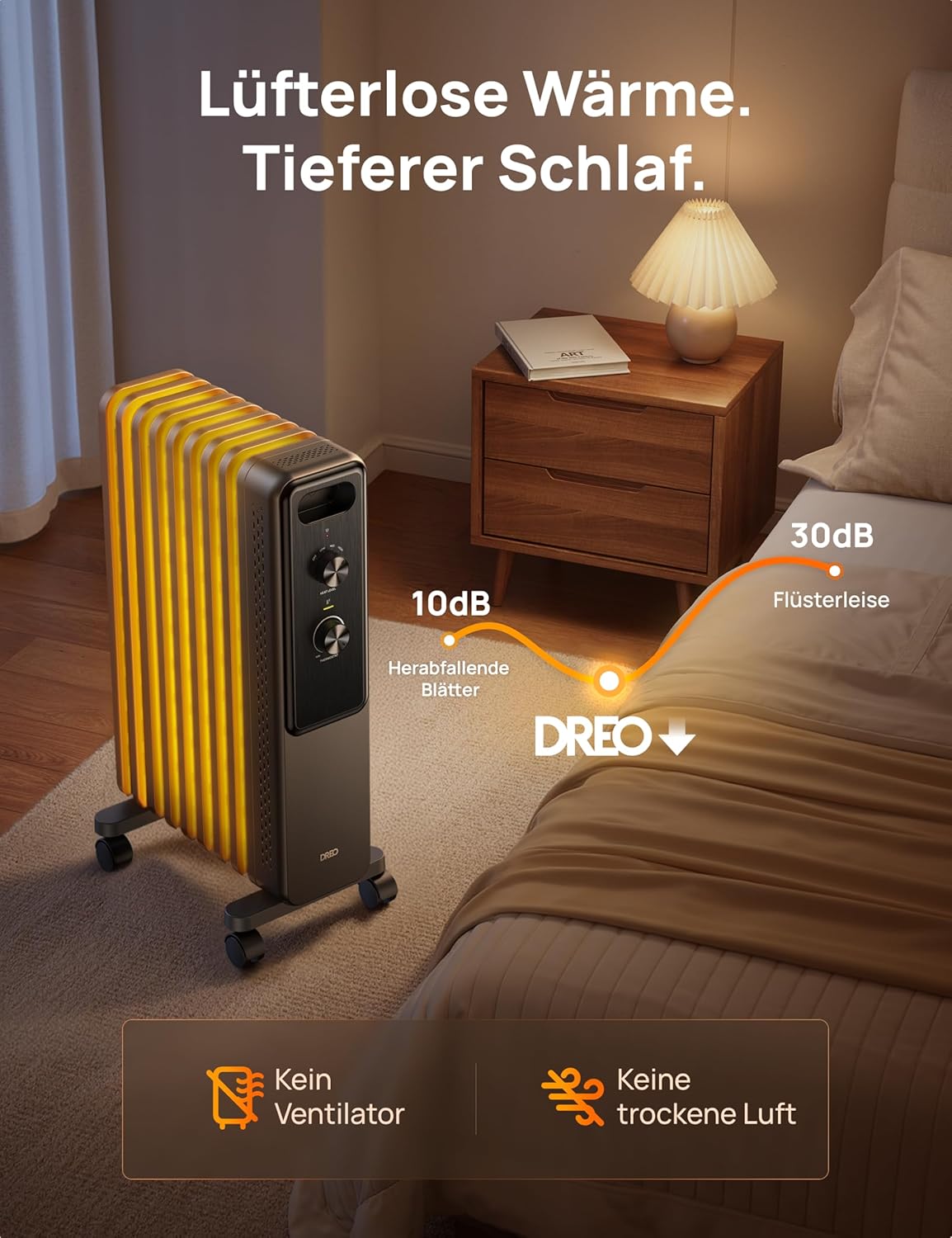 Dreo Ölgefüllter Radiator-Heizkörper mit 9 Rippen, 2000W Leiser Elektrischer Heizstrahler fürs Schlafzimmer, Überhitzungs- & Kippschutz, Einstellbares Thermostat, Kindersicherung, Energiesparend