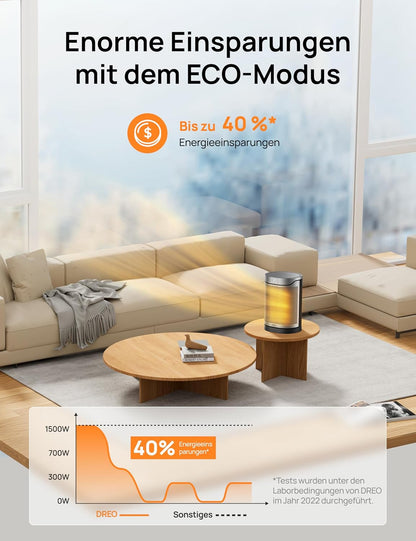DREO Keramikheizung 318,1500 W, elektrische Heizungen für Schlafzimmer,freistehend,Überhitzungs-und Kippschutz,einstellbarer Thermostat, Kindersicherung, Energieeinsparung 40%,leise,12-Stunden-Timer