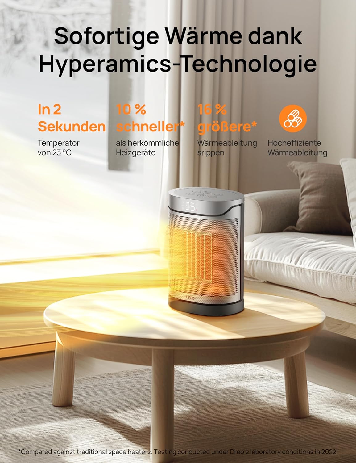 DREO Keramikheizung 318,1500 W, elektrische Heizungen für Schlafzimmer,freistehend,Überhitzungs-und Kippschutz,einstellbarer Thermostat, Kindersicherung, Energieeinsparung 40%,leise,12-Stunden-Timer