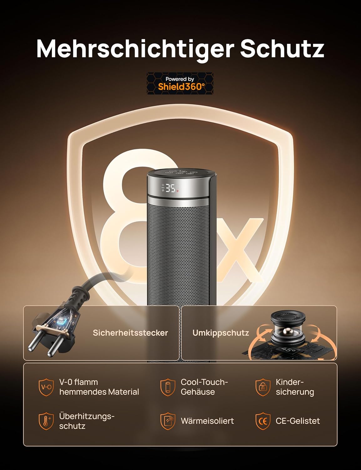 Dreo 23 Zoll Heizlüfter, 2000W Leiser Elektrischer Heizstrahler fürs Schlafzimmer mit Fernbedienung, 12h Timer, 70° Oszillation, 5 Modi, PTC Keramik mit Thermostat, Heizung für Große Räume, Büro