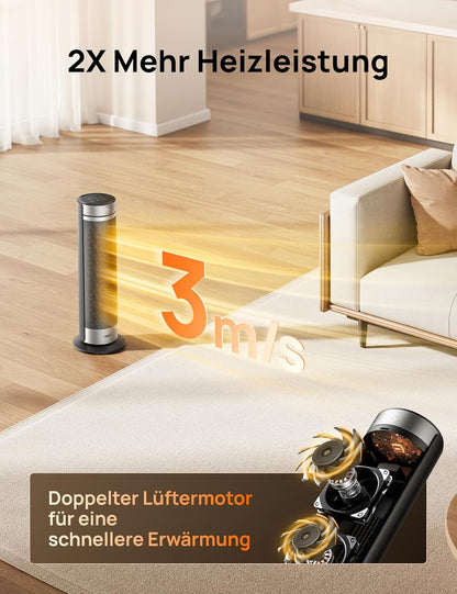 Dreo 23 Zoll Heizlüfter, 2000W Leiser Elektrischer Heizstrahler fürs Schlafzimmer mit Fernbedienung, 12h Timer, 70° Oszillation, 5 Modi, PTC Keramik mit Thermostat, Heizung für Große Räume, Büro